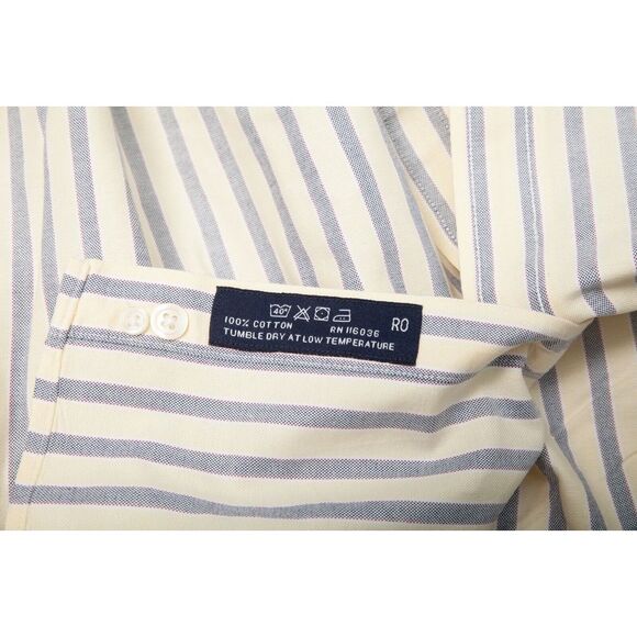 Charles Tyrwhitt Shirt Mens Large Yellow Blue Striped Button Down Long Sleeve - Picture 7 of 10